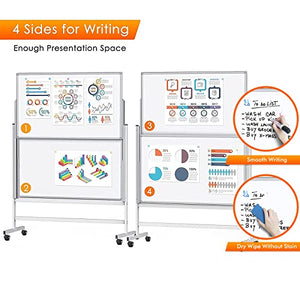 Dry Erase Whiteboard Height Adjustable, Easel Stand White Board on Wheels - 60 x 48 inches Large Mobile Dry Erase Board, Double Sided Magnetic Whiteboard for Office Home Classroom, Sliding Up & Down