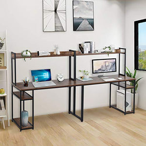 Goujxcy 2 Person Computer Desk with Hutch and Shelves,Multifunction 94 Inches Writing Workstation Desk for Home Office