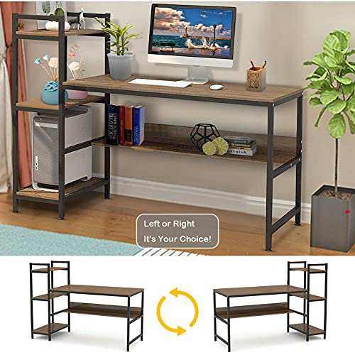 ADHW Corner Computer Desk with Bookshelf Laptop Home Office Study Table Workstation