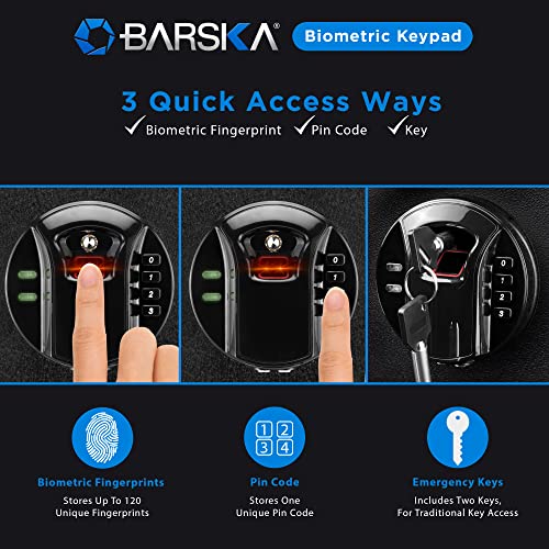 BARSKA AX12476 Quick Access Keypad Biometric Fingerprint Security Safe Box 0.46 Cubic Ft, Black .46CF