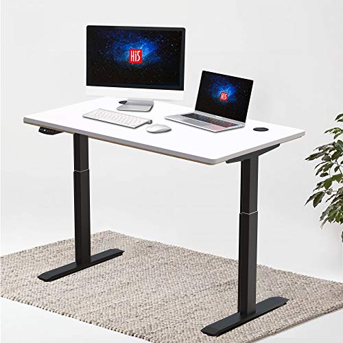 Hi5 Electric Height Adjustable Standing Desks with Rectangular Tabletop (55"x 27.50") for Home Office Workstation (Black Frame, Pure White Top)