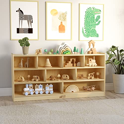ECR4Kids-ELR-17202 Birch 9-Cubby School Classroom Block Storage Cabinet with Casters, Natural, 48" W