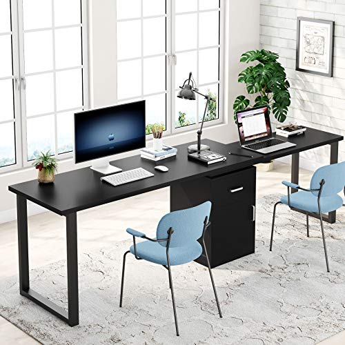 Tribesigns L-Shaped Computer Desk with Storage Cabinet, 55 Inch Large Rotating Corner Office Desk with Drawer, Modern Writing Study Executive Workstation Table for Home Office (Black)