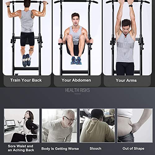 GREARDEN Power Tower Dip Station Pull Up Bar Exercise Tower Adjustable Pull Up Station Pull Up Tower Bar for Home Gym Multi-Function Strength Training Fitness Equipment