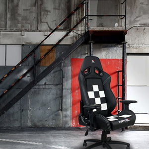 Finish Line White on Black Checkered Flag Pattern Gaming and Lifestyle Chair by RapidX