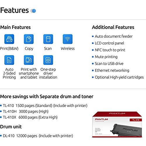 Pantum M7102DW Monochrome Laser Multifunction Printer with Copier Scanner, High Print and Copy Speed, Auto-Duplex Printing, Wireless Networking & USB 2.0