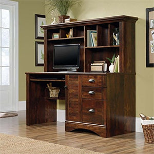 Pemberly Row Computer Desk and Hutch with CPU Storage and Keyboard Drawer, Curado Cherry