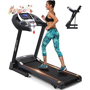 ANCHEER Folding Treadmills, Electric Treadmill with Incline, LCD Monitor & Bluetooth Speaker Cardio Training Treadmill for Small Spaces, Running Walking Machine for Home & Office Workout (White)