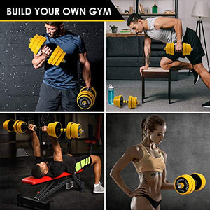 CDCASA Adjustable Dumbbells, 88 Lbs Free Weight Set, Dumbbell Barbell 2 in 1, Solid and Configurable with Rubbery Protective Cover, Easy Assembly and Save Space, Home Gym Equipment for Men and Women