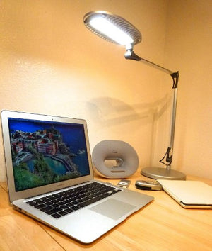 Lightpilot S650 by Lumiy - Ultra Bright LED Light Panel Desk Lamp (Titanium Silver with Base)