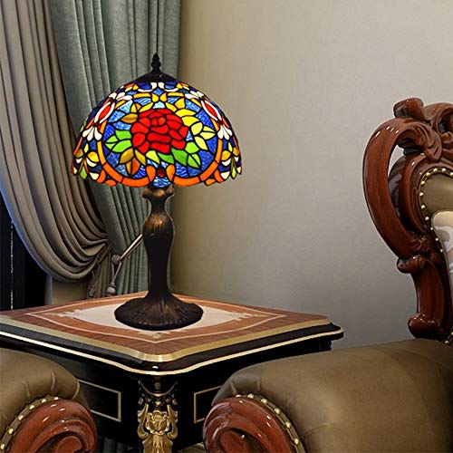 MaGiLL Tiffany Style Vintage Desk Lamp 12" Wide Stained Glass Floral Pattern - Ideal for Bedrooms, Living Rooms, and Study - E26/E27 Socket