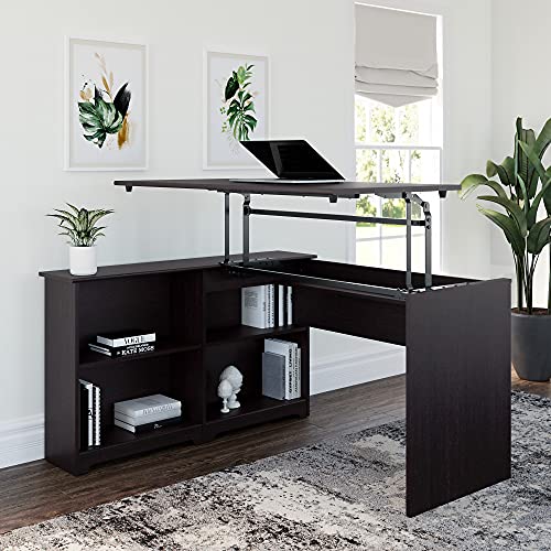 Bush Furniture Cabot 52W 3 Position Sit to Stand Corner Bookshelf Desk in Espresso Oak