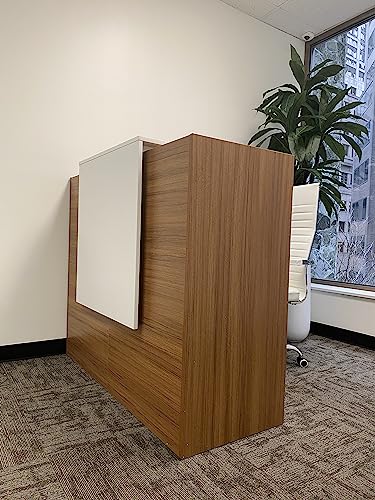 UGOS Modern Reception Desk 53" with Transaction Countertop - Teak and White