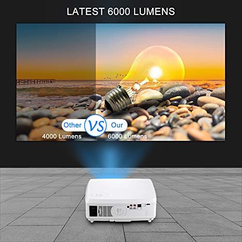 Lexsong HD Video Projector Native 1920×1080P and 300" Display LED LCD Portable Theater Projectors 6000 Lumens for Home Outdoor Company Compatible with TV Stick, Phone, PS4, HDMI, VGA, TF and USB
