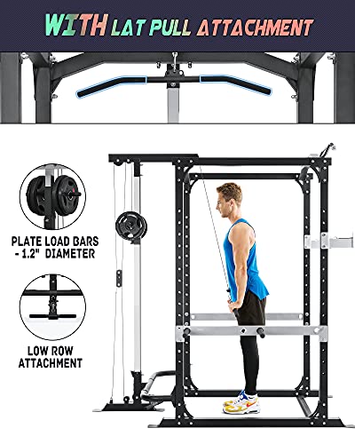 ZEG Power Rack Power Cage with LAT Pulldown 1600-Pound Capacity 14 Height Adjustable Squat Rack Pull-up Bar Dip Bar for Home Gym Barbell Strength Training