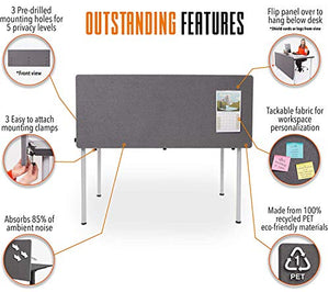 Stand Steady ClipPanel Desk Mounted Privacy Panel | Height Adjustable Desk Divider| Easy Clamp on Privacy Screen or Modesty Panel - Reduces Up to 85% of Noise | (Charcoal / 60" x 24")