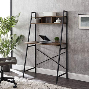 Walker Edison Industrial Wood and Metal X-Back Ladder Desk Home Office Workstation 56 Inch, Rustic Oak