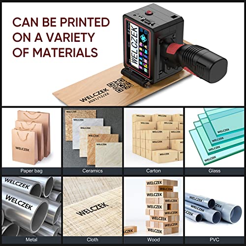 WELCZEK Portable 2 Inch Handheld Inkjet Printer, 50.8mm Handheld Printer, Dual Nozzles Handheld Inkjet Coding Machine for Logo/Date/Barcode/Qr Code/Label etc.