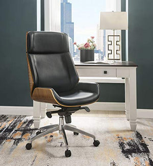 Major-Q Contemporary Style Black Bonded Leather Walnut Finish Wooden Frame Elegant Swivel Home Office Executive Chair with 5-Star Metal Base and Caster Wheels (9092295)