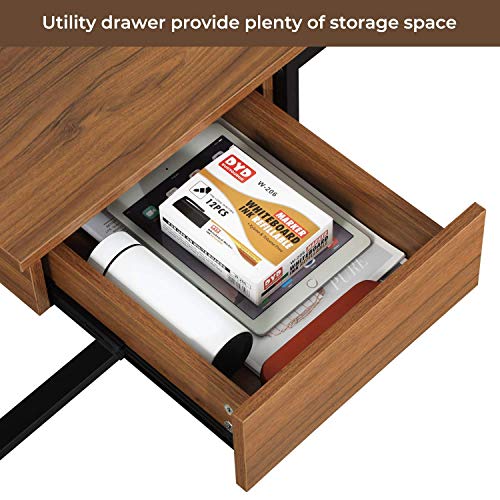 GreenForest Large L Shaped Desk and Computer Desk Bundle, Industrial Gaming Writing Desk Home Office Furniture Set, Walnut
