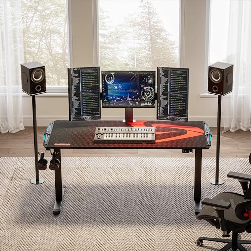 EUREKA ERGONOMIC 65" Electric Height Adjustable Gaming Desk with RGB LED Lights and Extended Mouse Mat