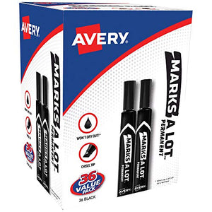 Marks-a-lot Avery Permanent Markers, Desk-Style, Chisel Tip, 36 Black Markers, 12 Boxes (98113)