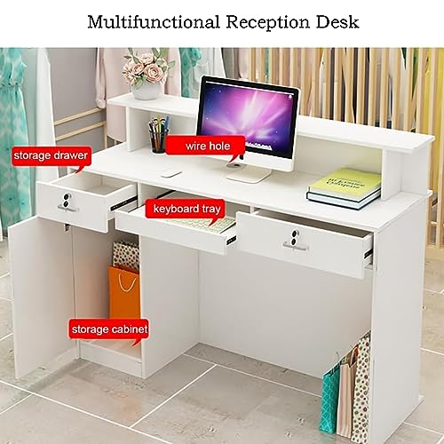 Oiakus Reception Desk Counter with Locker, Black Wooden Cashier Counter - 140 * 50 * 100CM