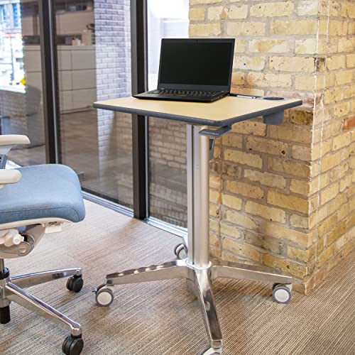 Ergotron Mobile Standing Desk - Adjustable Height Small Rolling Laptop Computer Sit Stand Desk - Maple