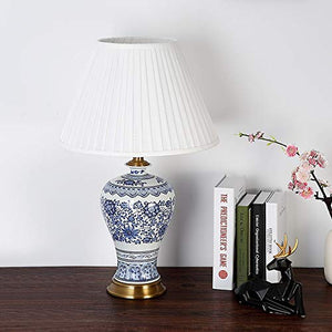 MCCONS Chinese Style Ceramics Desk Lamp White Shade for Living Room