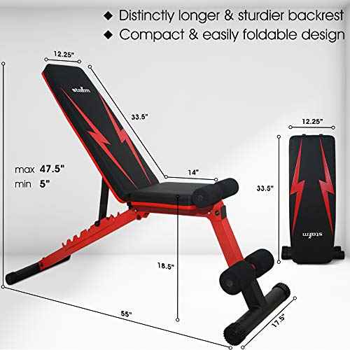 STOZM Multi-Purpose Adjustable Strength Training Weight Bench (Crimson) - High Weight Capacity 900 lbs and Dumbbell Set with Case – 50 kgs for Home Gym & Full Body Workout (Black Paint Finish)