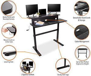 Stand Steady Tranzendesk | 47 Inch Dual Level Standing Desk | Easy Crank Height Adjustable Sit to Stand Desk | Stand Up Workstation with Monitor Riser | Great for Home & Office (47/Black)