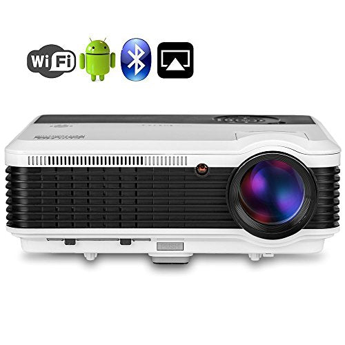 EUG 4600 Lux Android Smart Video Projector with Bluetooth WiFi Support Full HD 1080P HDMI RCA Audio USB VGA LCD LED Multimedia Wxga Wireless Outdoor Movie Proyector for Game Console Smartphone DVD TV