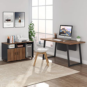 Tribesigns Executive Office Desk, 55 inch L Shaped Desk with Mobile File Cabinet, Modern Computer Desk with 40 inch Printer Stand for Home Office (Dark Walnut)
