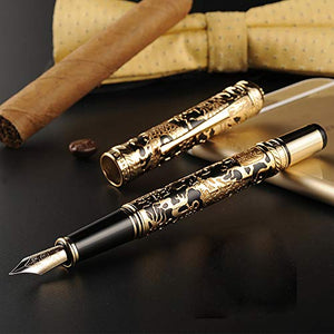 Hero 14K Gold Century Dragon Embossed Fountain Pen, Noble Carving Writing Pen with Gift Box