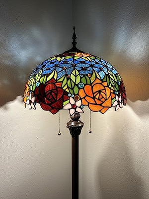 Enjoy Decor Lamps Tiffany Floor Lamp with Stained Glass Rose Flowers - LED Bulbs - H64*W16 in