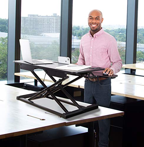 Flexpro Hero 37 Inch Standing Desk | 2 Level Standing Desk Converter with Keyboard Shelf and Monitor Riser | Large Dual Level Sit to Stand Workspace | Easily Sit or Stand in Seconds! (Black / 37")