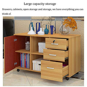 Office Supplies Mobile Wooden Filing Cabinet - Lockable Drawer Portable Storage Cabinet