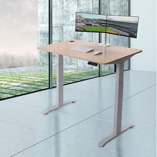 UNICOO - Electric Height Adjustable Standing Desk, Standing Workstation Home Office Sit Stand Up Desk with 4 Pre-Set Memory Display Controller (Light Oak Top/White Legs-Electric-KT1001)