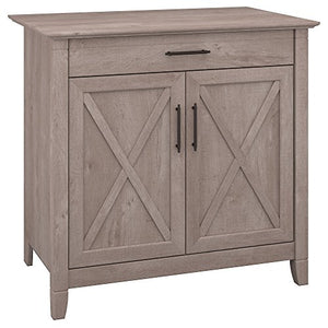 Bush Furniture Key West Secretary Desk with Keyboard Tray and Storage Cabinet in Washed Gray