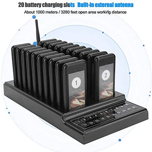 BRANBREIS Restaurant Buzzer Pager System, Wireless 20-Channel Pager with Charging Indicator