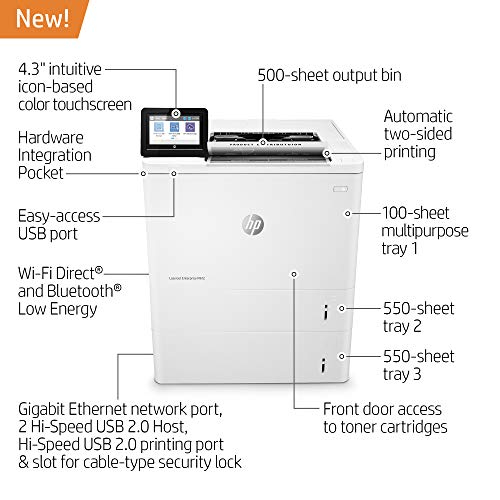 HP LaserJet Enterprise M612x Monochrome Duplex Printer with Dual-band Wi-Fi and Extra Paper Tray (7PS87A)