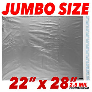 22x28 Jumbo Self-Seal Poly Mailer Bags 2.5 Mil Silver (100 Pack)