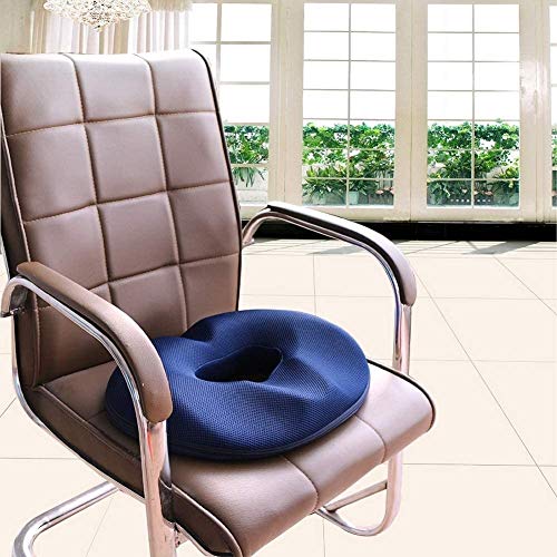 Memory Foam Seat Cushion for Back, Coccyx, & Tailbone Pain Relief - Blue