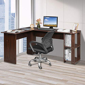 GUOOK Multipurpose Table Computer Desk L-Shaped Home Office Workstation Desk with 2-Layer Storage Rack, Wooden Right-Angle Computer Desk