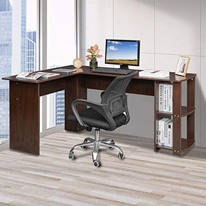 GUOOK Multipurpose Table Desk Computer Desk with Storage Shelf L-Shaped Home Office Workstation Desk with 2-Layer Storage Shelf Corner Computer Desk