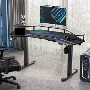 EUREKA ERGONOMIC Gaming Desk 63" Adjustable Height Sit Stand Desk with Mousepad, 3 Stands, Headphone/Cup Holder