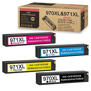 4-Pack (1BK+1C+1M+1Y) 970XL | CN625AM 971XL | CN626AM CN627AM CN628AM Compatible Ink Cartridge Replacement for HP Officejet Pro X451dn X451dw X476dn MFP X476dw X551dw X576dw Printer Ink Cartridge.