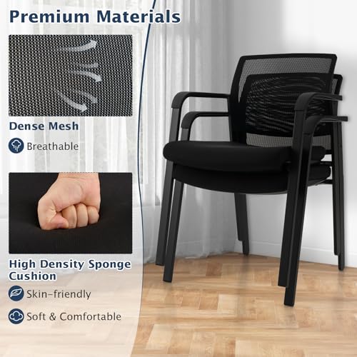 Giantex Reception Room Chair Set - 4-Pack Mesh Back Stacking Chairs