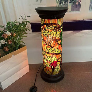 Bieye L10769 Grape Vine Tiffany Style Stained Glass Pedestal Floor Lamp - 28 inches Tall
