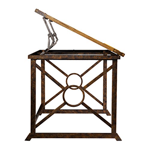 Southern Enterprises Knightley Tilt Top Drafting Table - 51.5" Wide - Oak Wood Finish w/Antique Brass